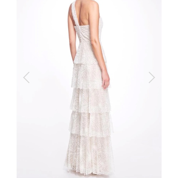 Marchesa White Shoulder Beaded Glitter Tiered Gown Size 4 - Picture 3 of 6